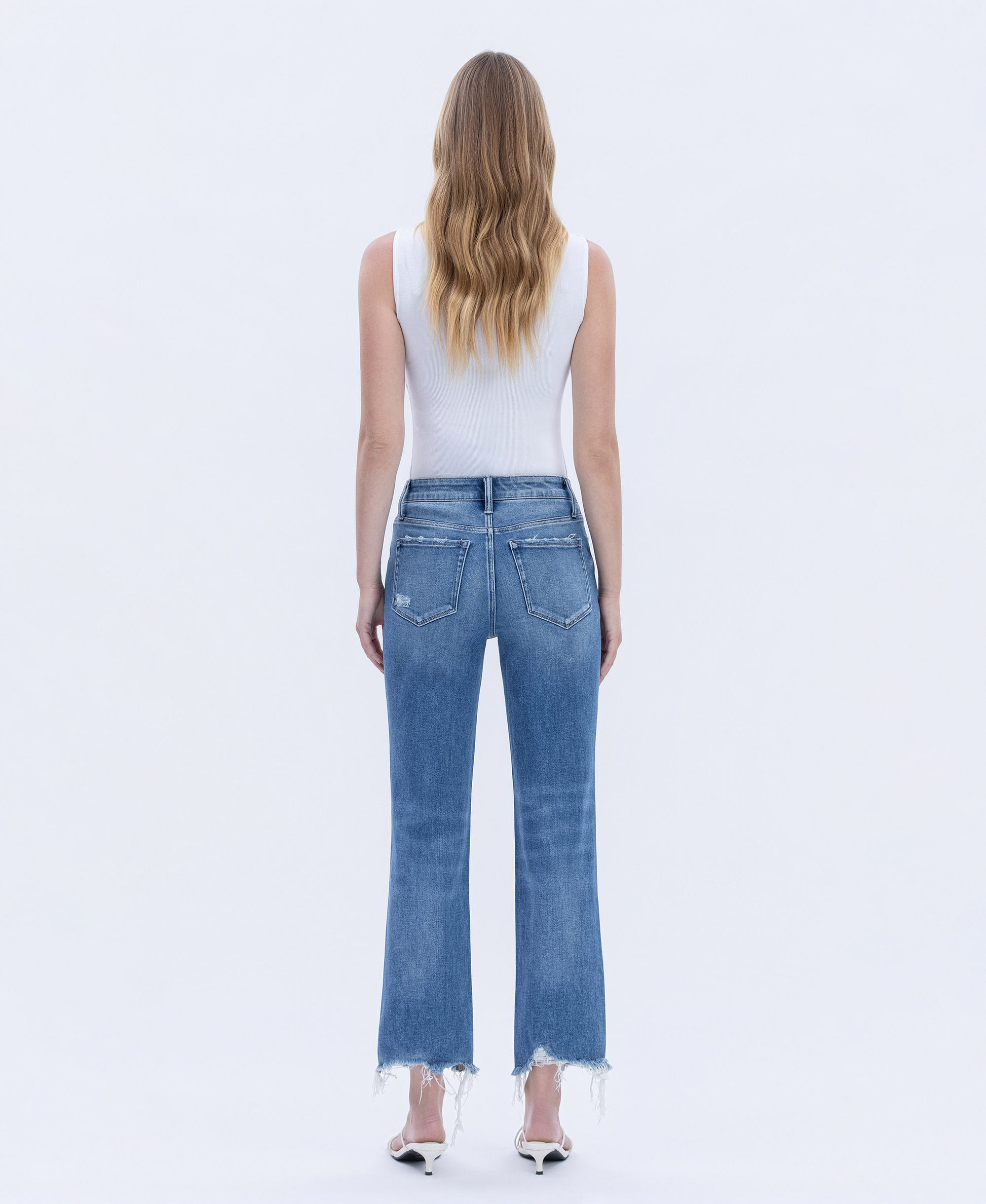 Back product images of Impressive - High Rise Distressed Raw Hem Crop Straight Jeans