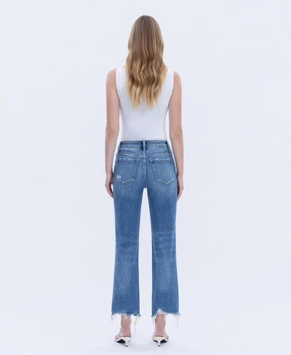 Back product images of Impressive - High Rise Distressed Raw Hem Crop Straight Jeans