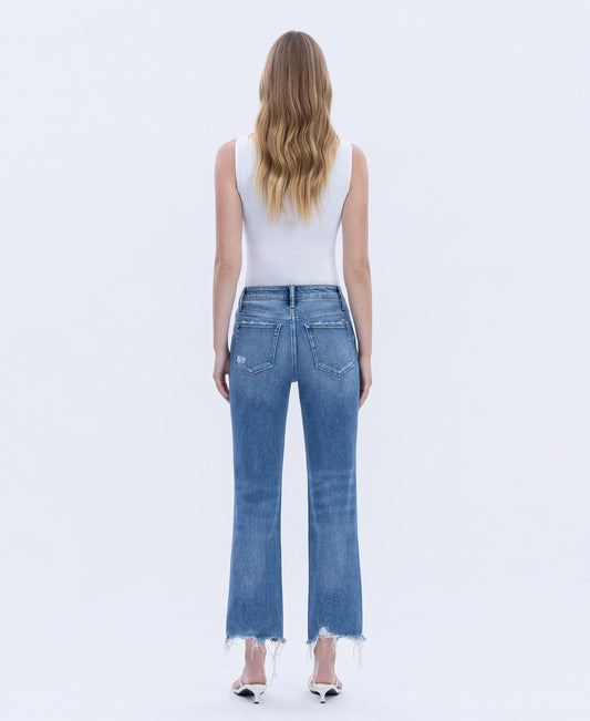 Back product images of Impressive - High Rise Distressed Raw Hem Crop Straight Jeans