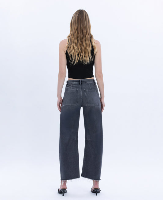 Back product images of Beachwood - High Rise Raw Hem Crop Utility Barrel Jeans
