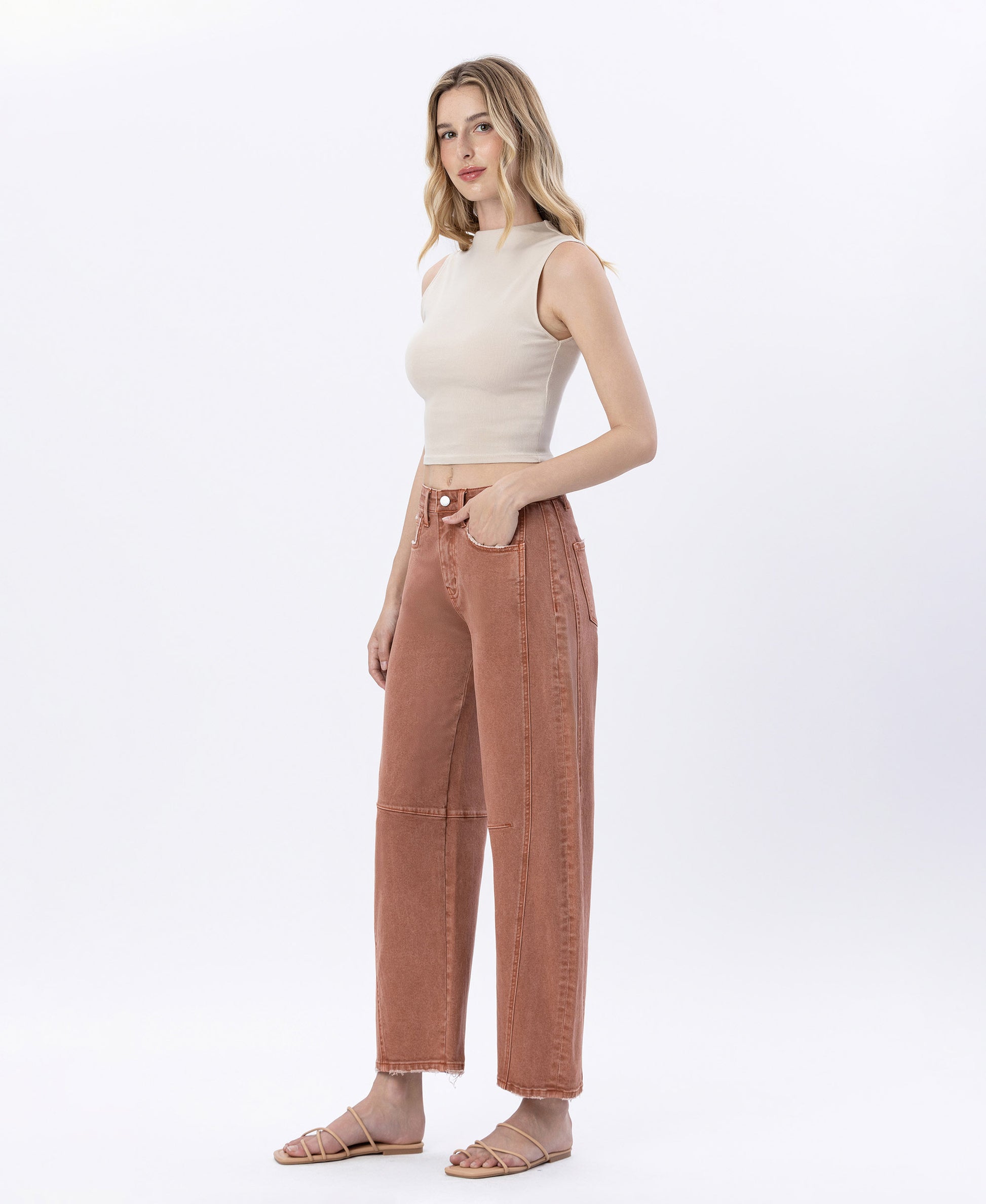 Left 45 degrees product image of Copper - High Rise Twist Barrel Jeans