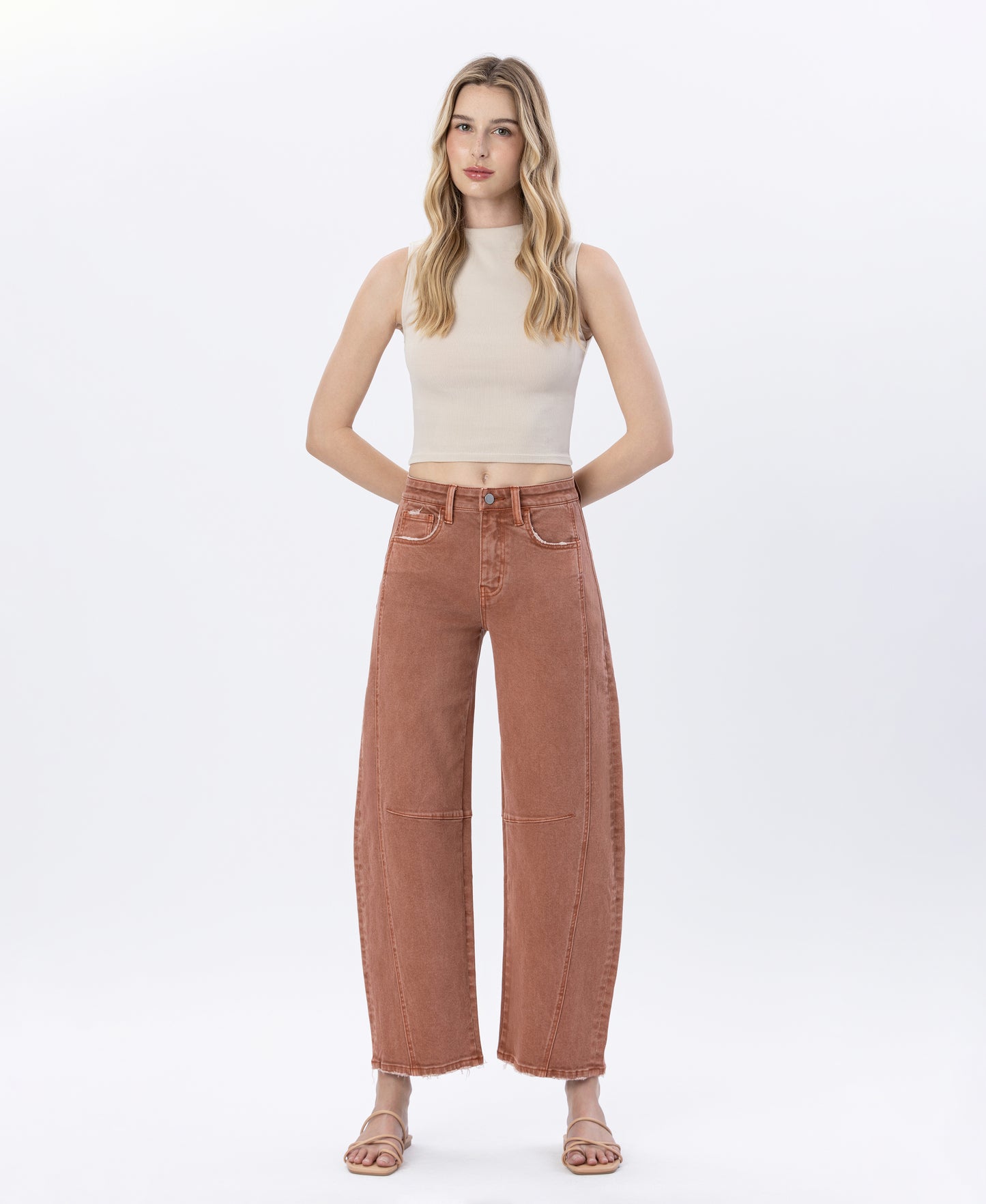 Front product images of Copper - High Rise Twist Barrel Jeans