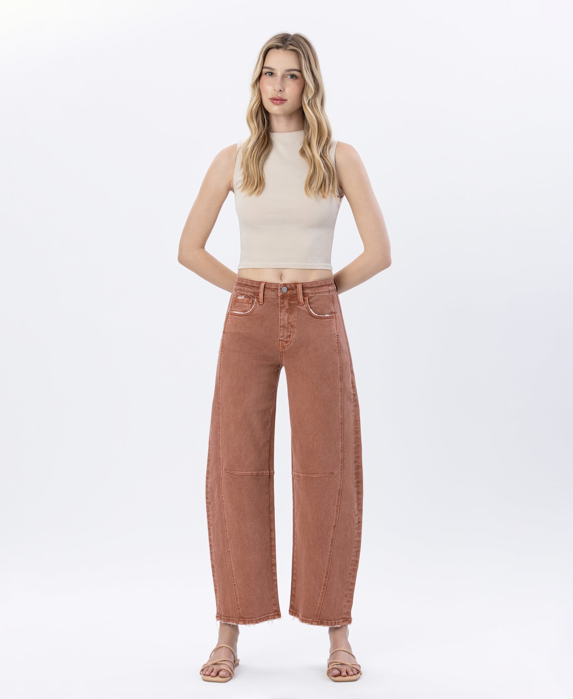 Front product images of Copper - High Rise Twist Barrel Jeans