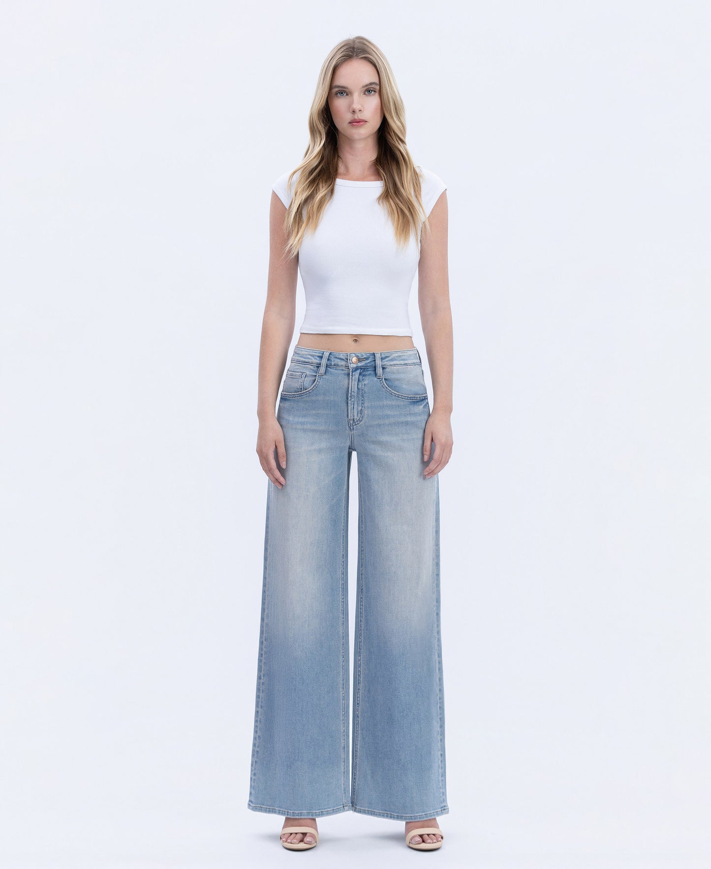 Front product images of Radiant Reflections - High Rise Full Length Palazzo Jeans