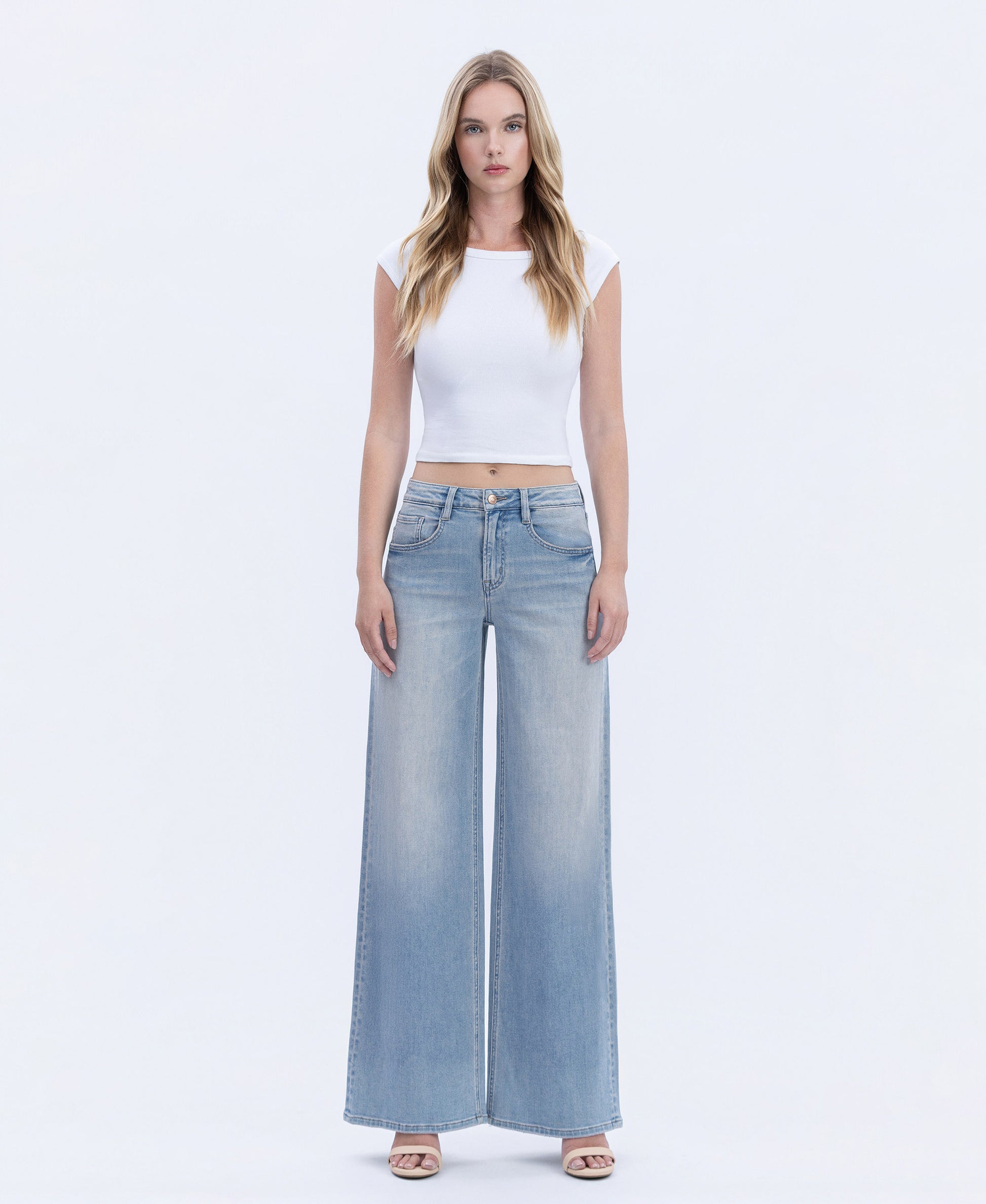 Front product images of Radiant Reflections - High Rise Full Length Palazzo Jeans