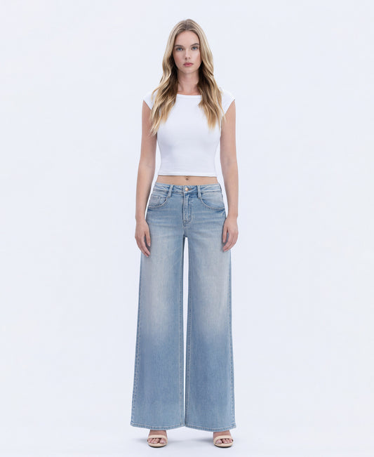 Front product images of Radiant Reflections - High Rise Full Length Palazzo Jeans