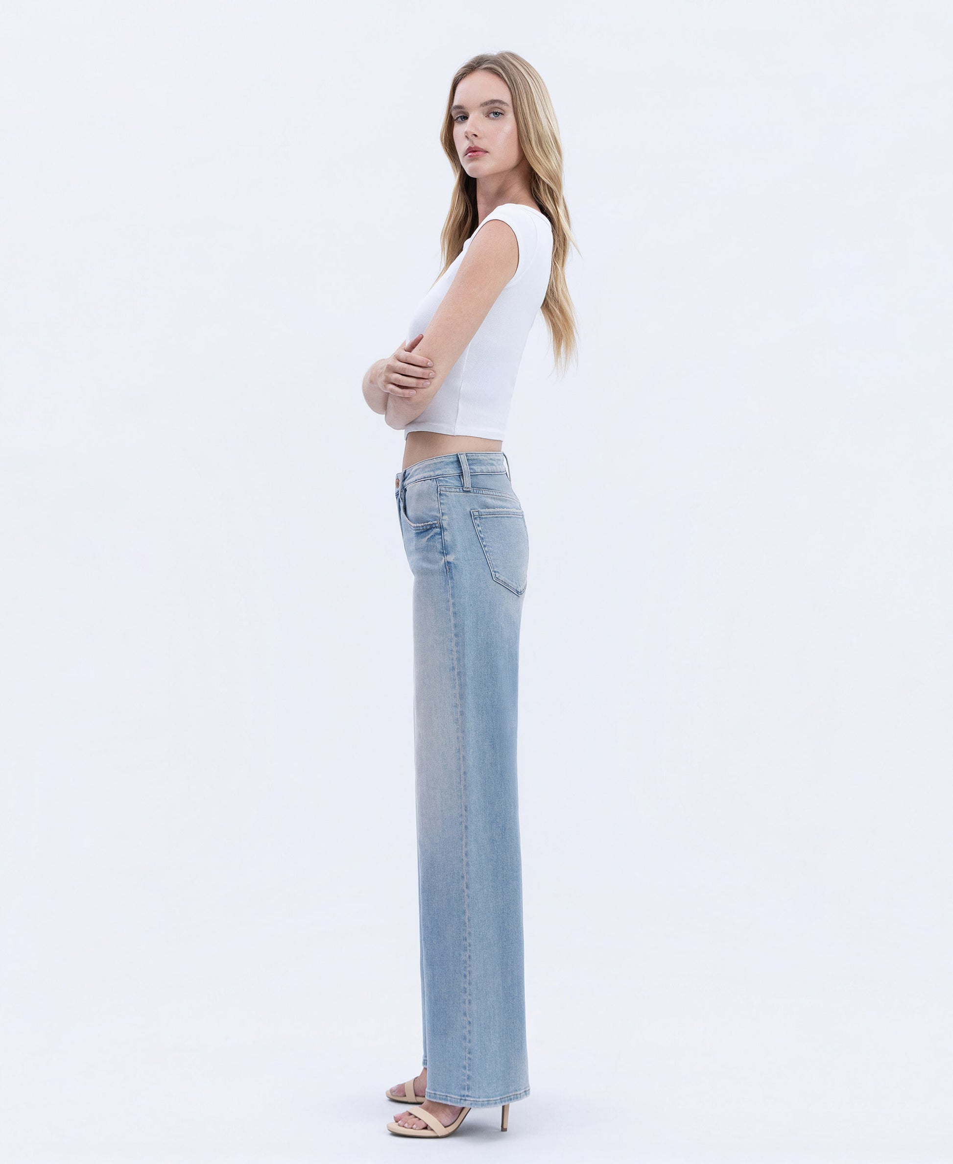 Left side product images of Radiant Reflections - High Rise Full Length Palazzo Jeans