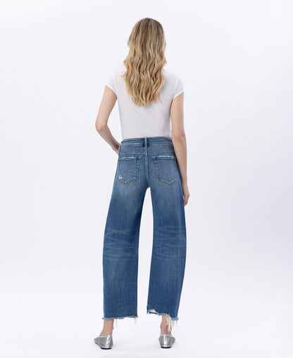 Back product images of Delicate Zephyr - High Rise Uneven Raw Hem Barrel Jeans