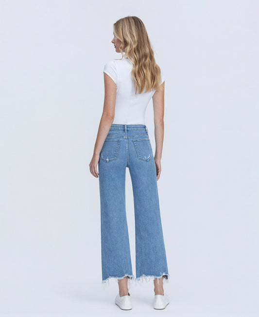 Back product images of Celestial Light - High Rise Distressed Hem Crop Slim Wide Leg Jeans