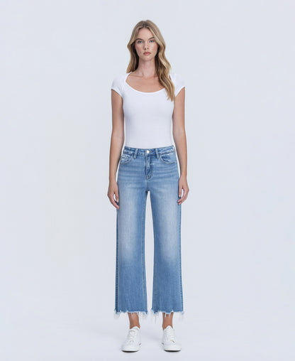 Front product images of Celestial Light - High Rise Distressed Hem Crop Slim Wide Leg Jeans