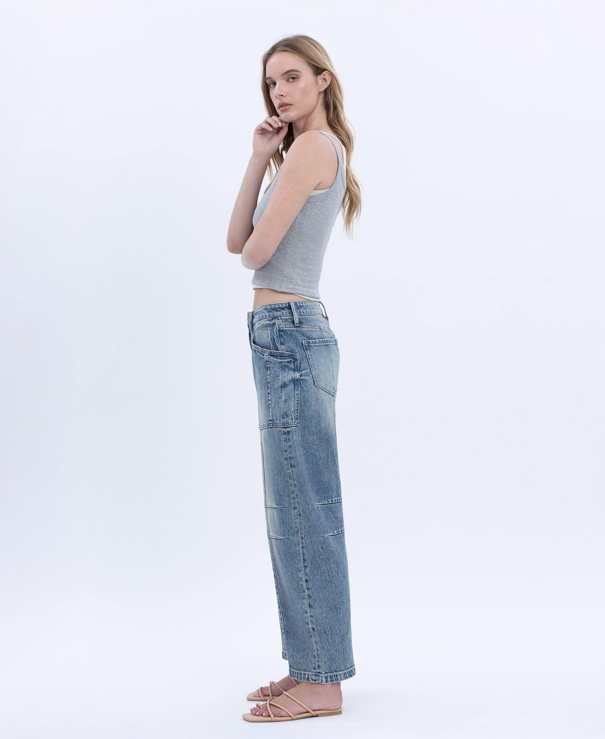 Left 45 degrees product image of Serene Lustre - High Rise Crop Dart Barrel Jeans