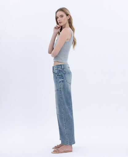 Left 45 degrees product image of Serene Lustre - High Rise Crop Dart Barrel Jeans