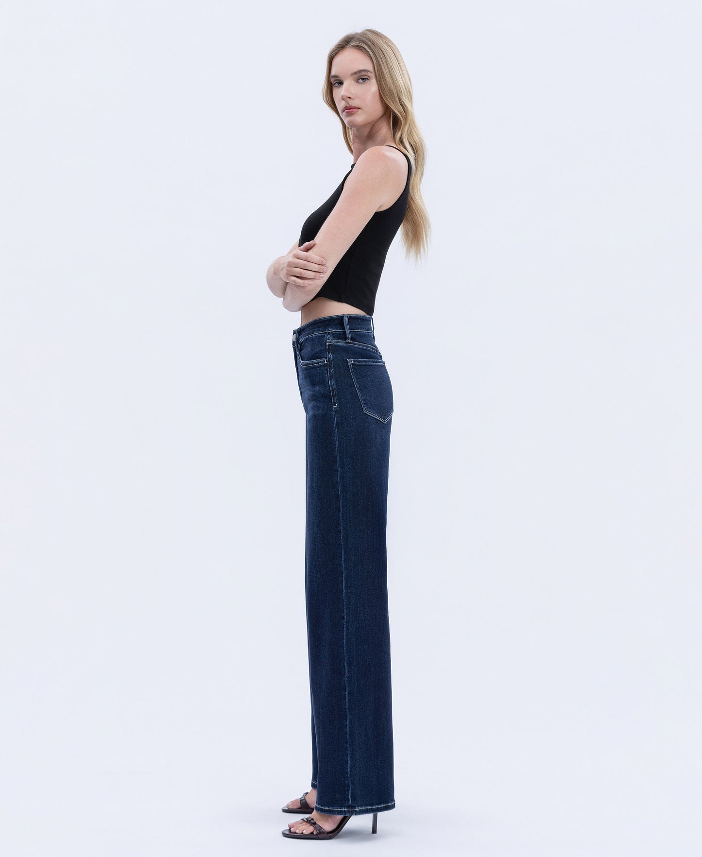 Left side product images of Harmonious Light - High Rise Full Length Wide Leg Jeans