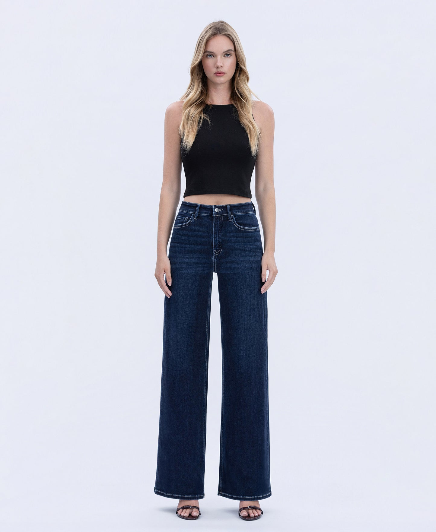 Front product images of Harmonious Light - High Rise Full Length Wide Leg Jeans