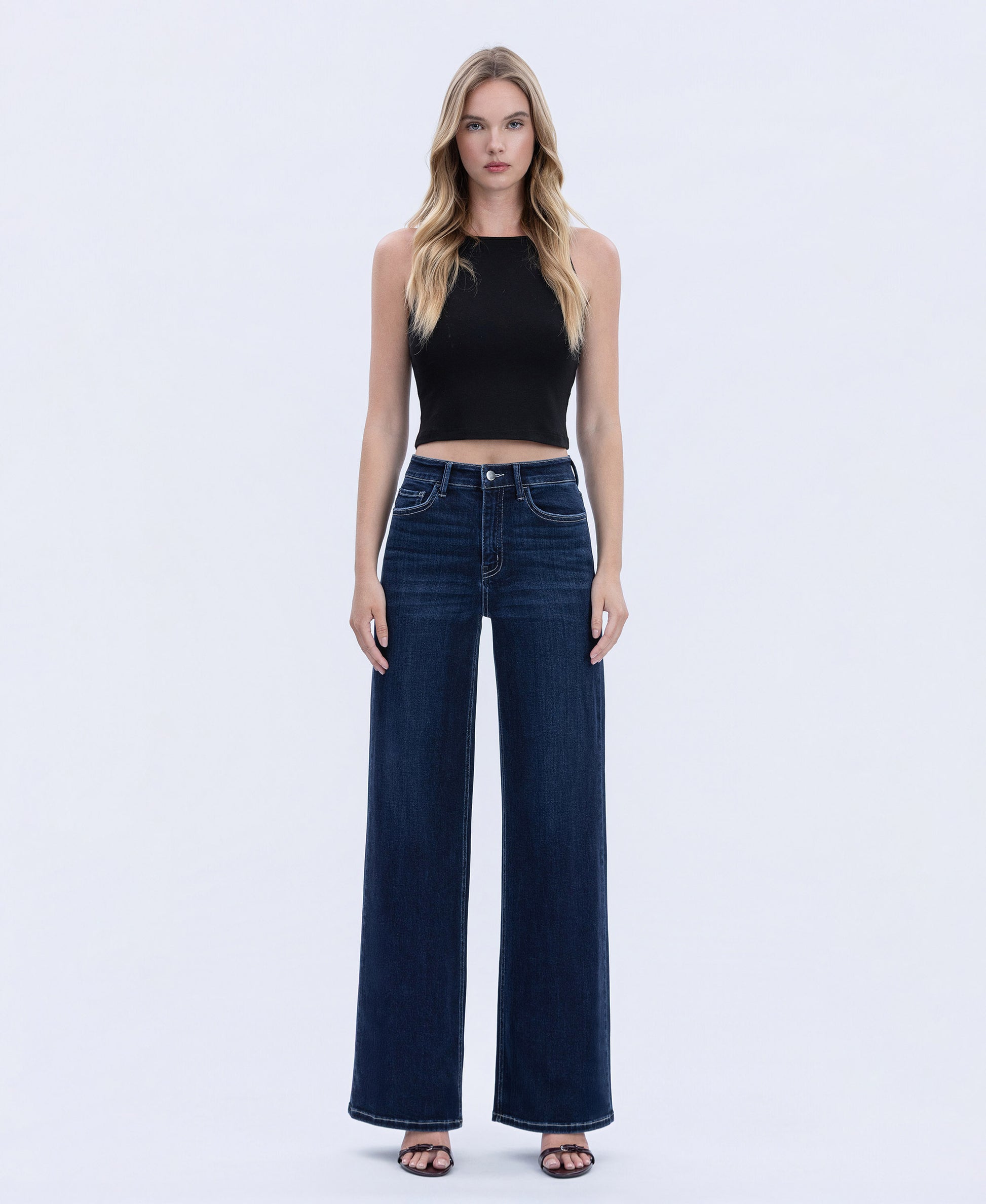 Front product images of Harmonious Light - High Rise Full Length Wide Leg Jeans