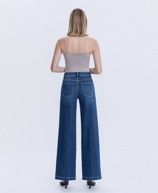 Back product images of Heavenly Aura - Super High Rise Crease Line Detail Wide Leg Jeans