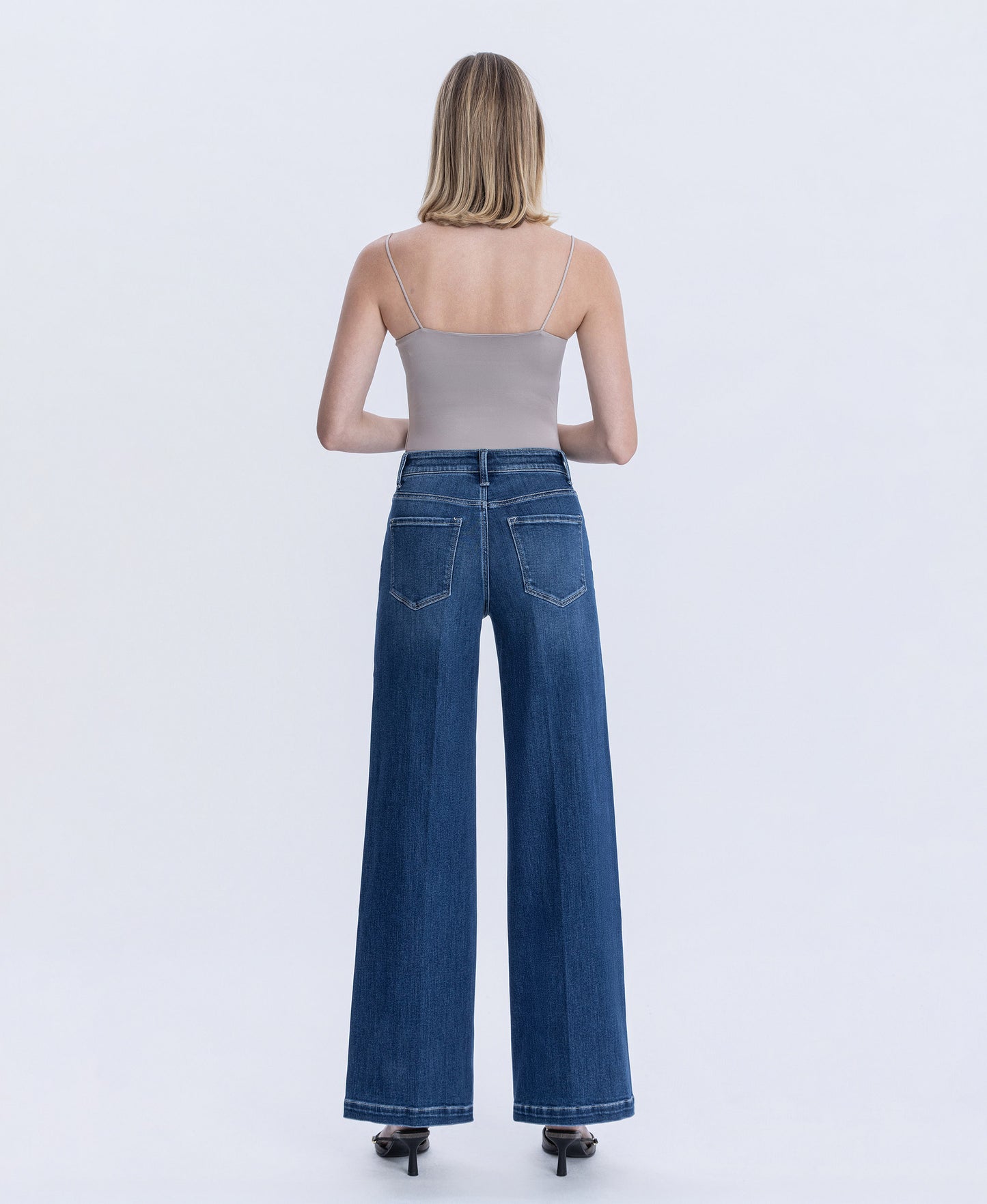 Back product images of Heavenly Aura - Super High Rise Crease Line Detail Wide Leg Jeans
