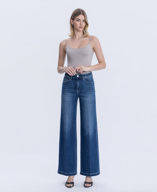 Front product images of Heavenly Aura - Super High Rise Crease Line Detail Wide Leg Jeans