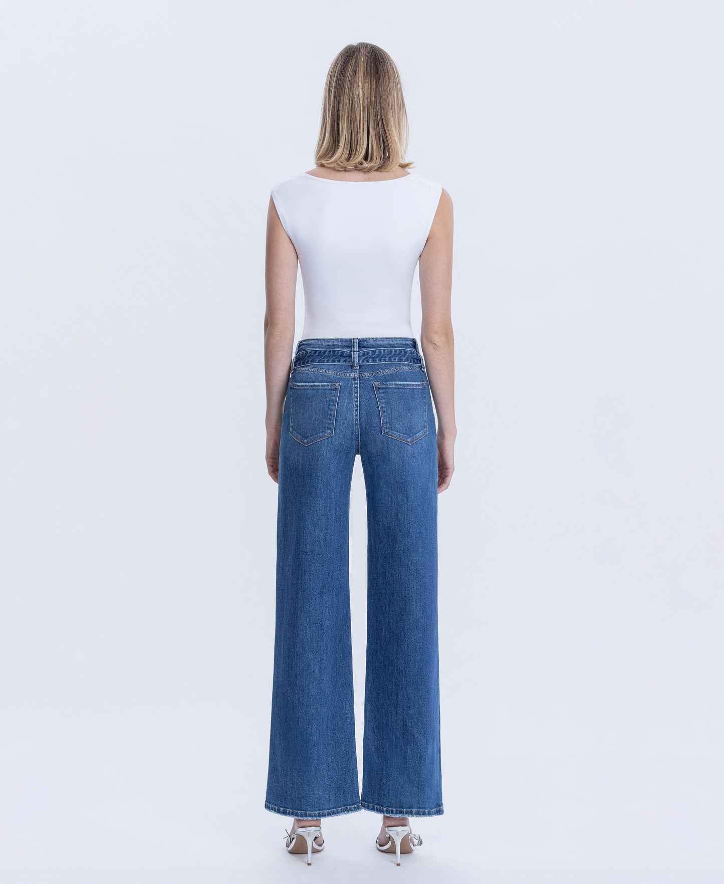 Back product images of Pure Zephyr - High Rise Waist Tie Patch Pocket Wide Leg Jeans
