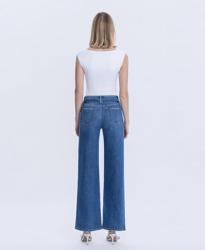 Back product images of Pure Zephyr - High Rise Waist Tie Patch Pocket Wide Leg Jeans