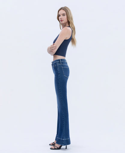 Left side product images of  Luminous Promise High Rise Welt Pocket Trouser Hem Flare Jeans