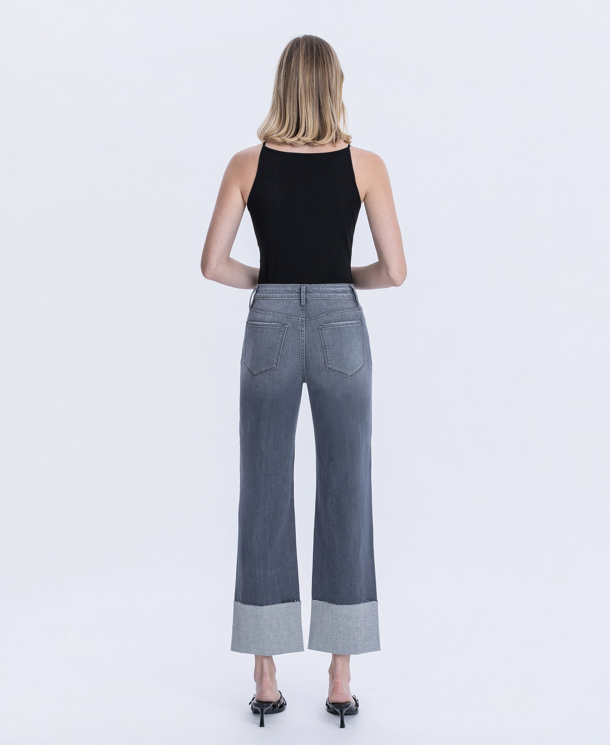 Back product images of Heavenly Wave - High Rise Cuffed Slim Wide Leg Jeans