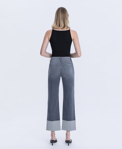 Back product images of Heavenly Wave - High Rise Cuffed Slim Wide Leg Jeans