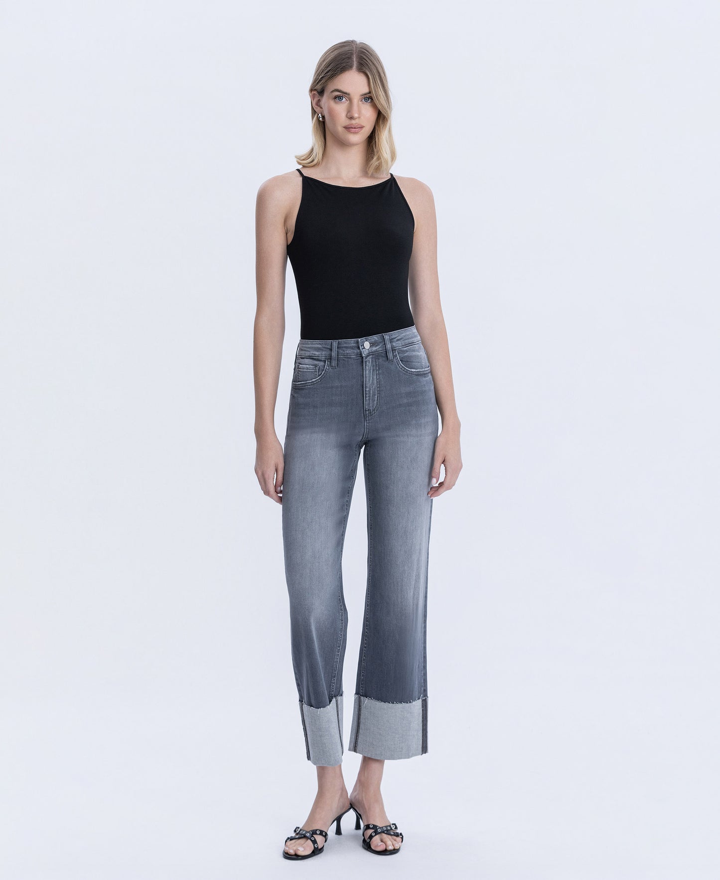 Front product images of Heavenly Wave - High Rise Cuffed Slim Wide Leg Jeans