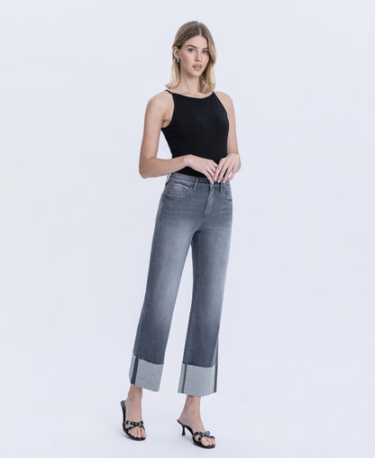 Right 45 degrees product image of Heavenly Wave - High Rise Cuffed Slim Wide Leg Jeans