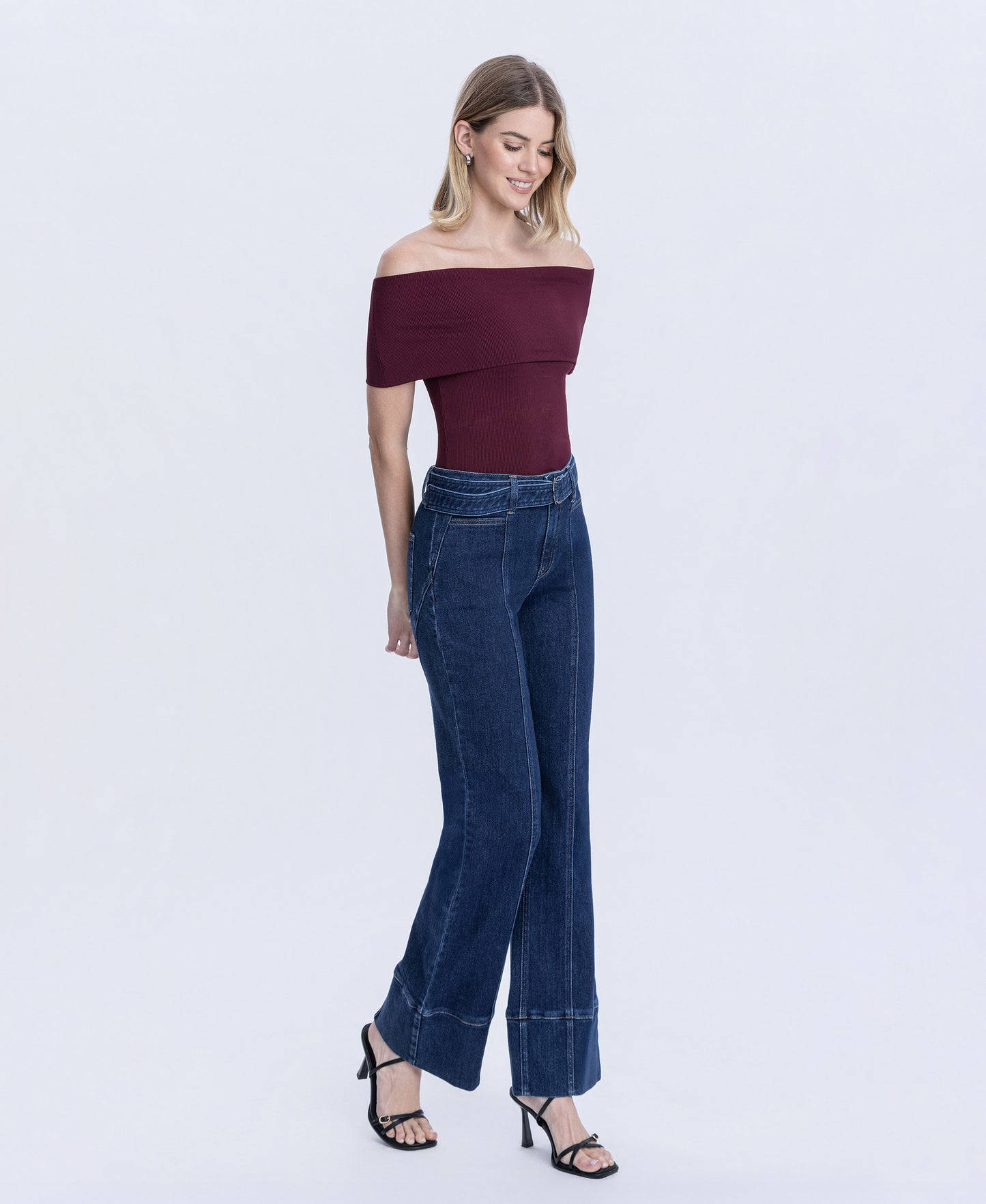 Right 45 degrees product image of Jubilant - Super High Rise Belt Strap Vintage Flare Jeans