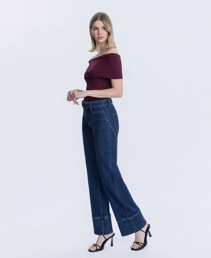 Left 45 degrees product image of Jubilant - Super High Rise Belt Strap Vintage Flare Jeans
