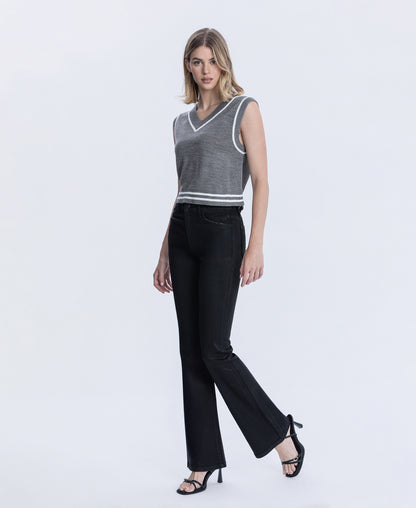 Left 45 degrees product image of Black - High Rise Full Length Coated Bootcut Jeans