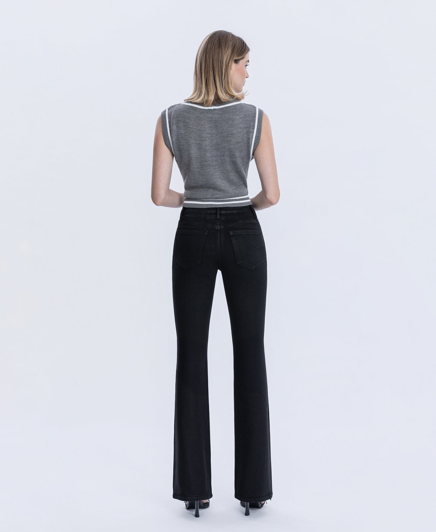 Back product images of Black - High Rise Full Length Coated Bootcut Jeans