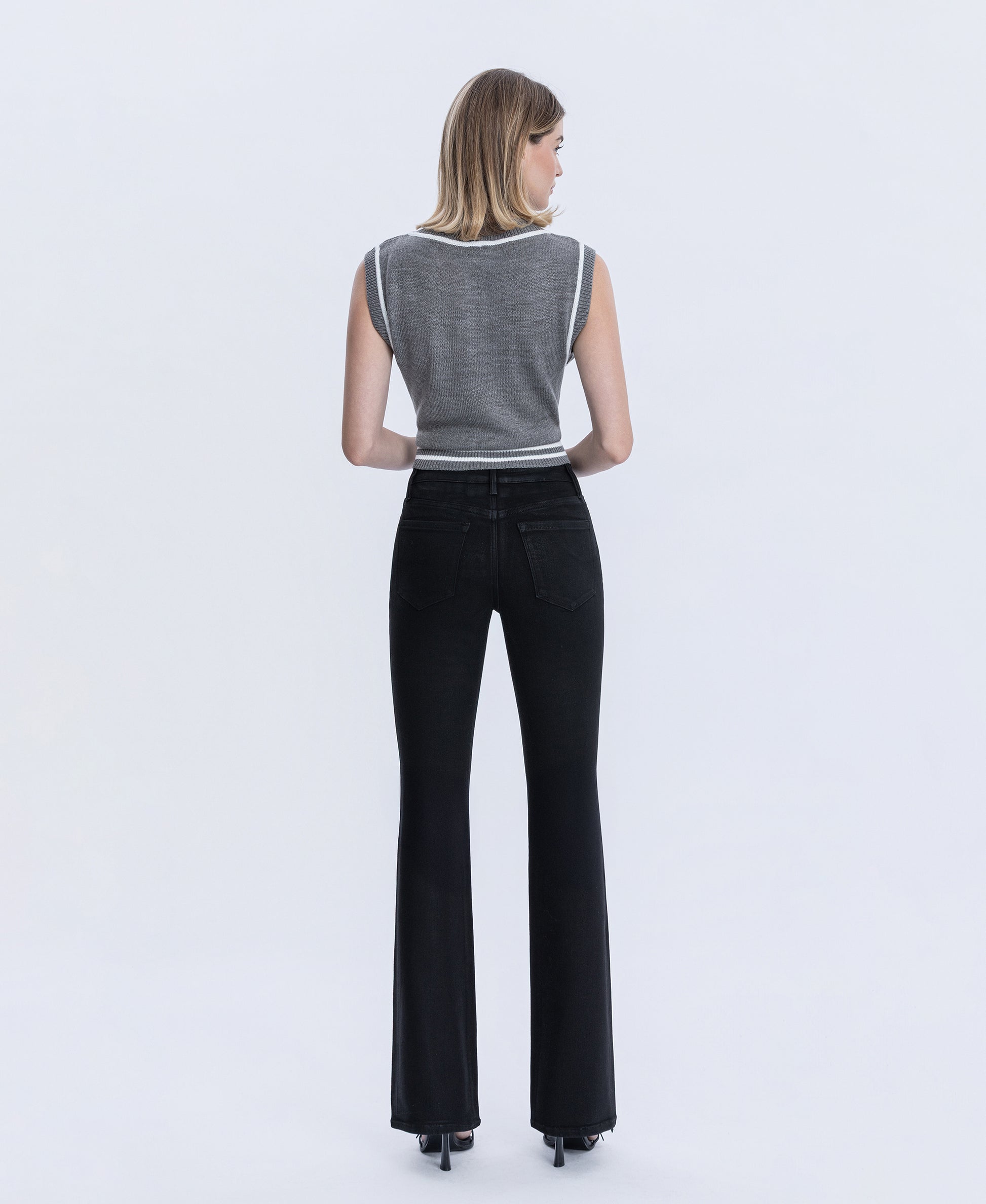 Back product images of Black - High Rise Full Length Coated Bootcut Jeans