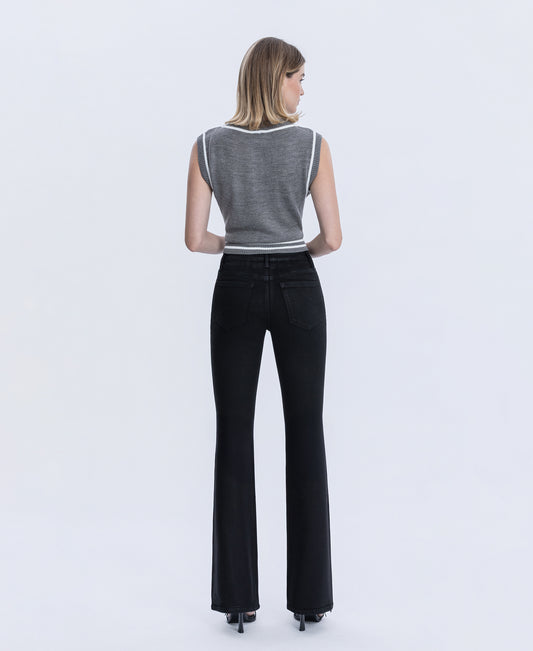 Back product images of Black - High Rise Full Length Coated Bootcut Jeans