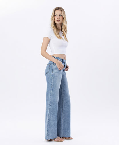 Right 45 degrees product image of Modernity - High Rise Raw Hem Wide Leg Jeans