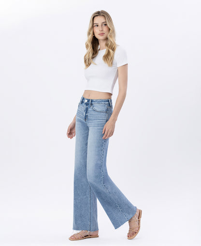 Left 45 degrees product image of Modernity - High Rise Raw Hem Wide Leg Jeans