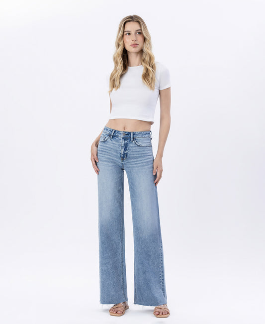 Front product images of Modernity - High Rise Raw Hem Wide Leg Jeans