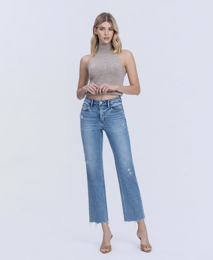 Front product images of Blue Snow - High Rise Distressed Detail Ankle Straight Jeans