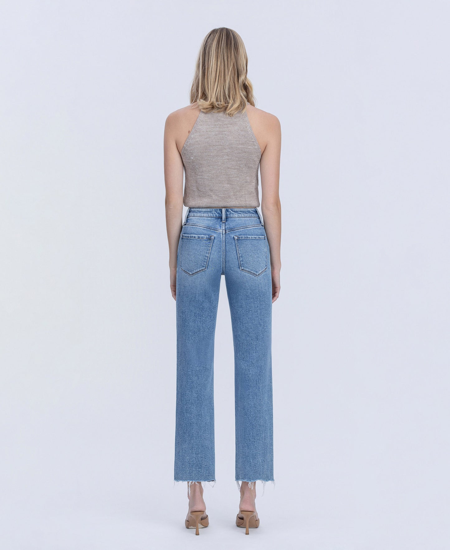 Back product images of Blue Snow - High Rise Distressed Detail Ankle Straight Jeans