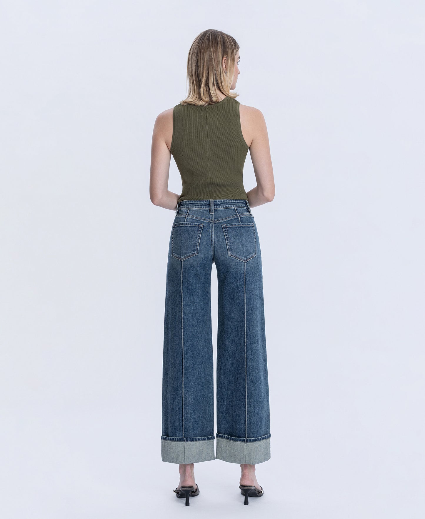 Back product images of Authenticity - Mid Rise Pin Tuck Cuffed Baggy Wide Leg Jeans