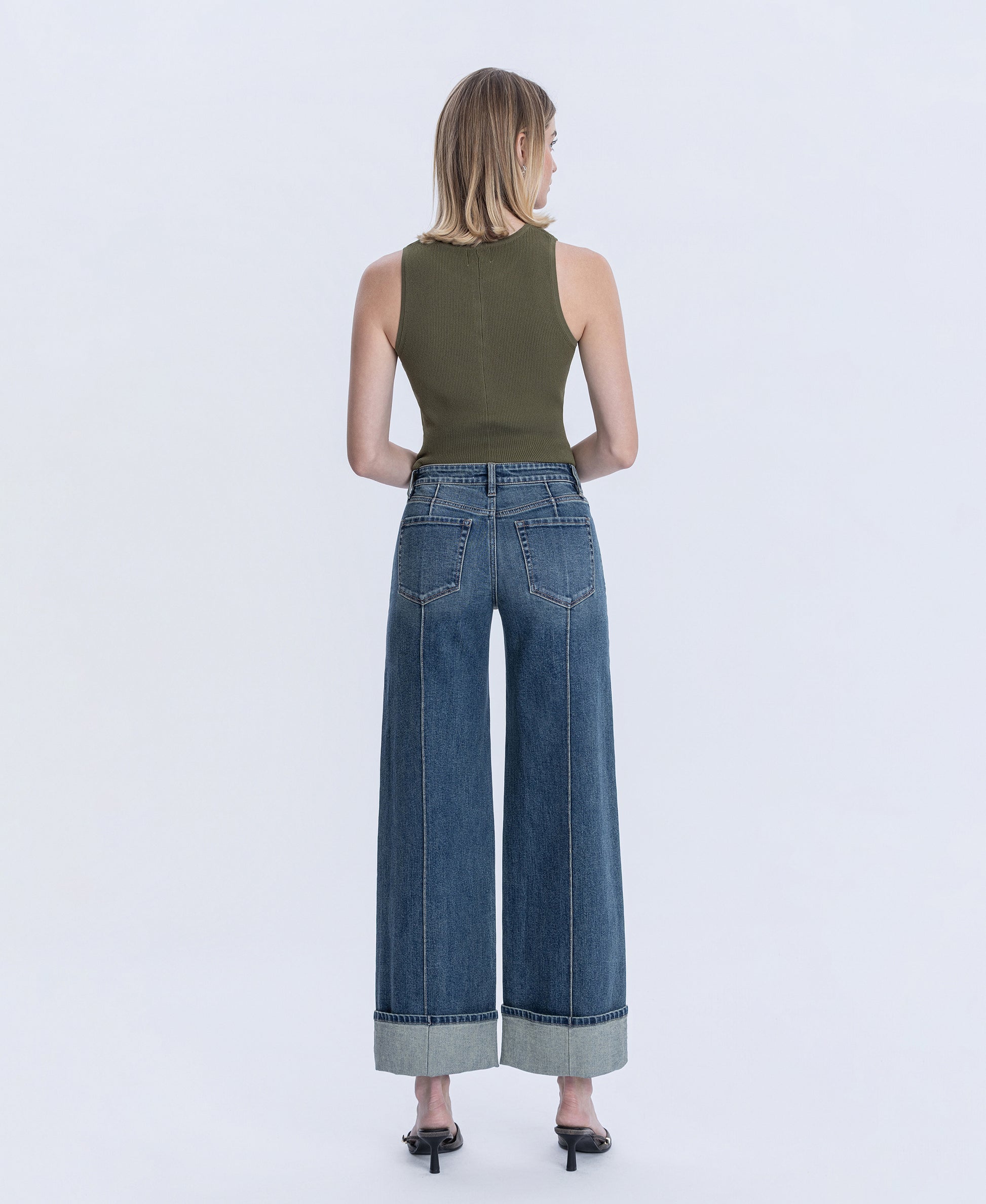 Back product images of Authenticity - Mid Rise Pin Tuck Cuffed Baggy Wide Leg Jeans