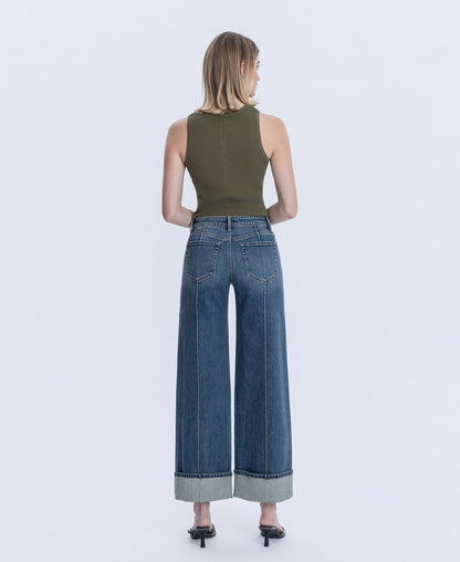 Back product images of Authenticity - Mid Rise Pin Tuck Cuffed Baggy Wide Leg Jeans