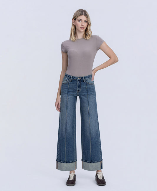 Front product images of Authenticity - Mid Rise Pin Tuck Cuffed Baggy Wide Leg Jeans