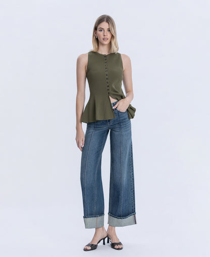 Front product images of Authenticity - Mid Rise Pin Tuck Cuffed Baggy Wide Leg Jeans