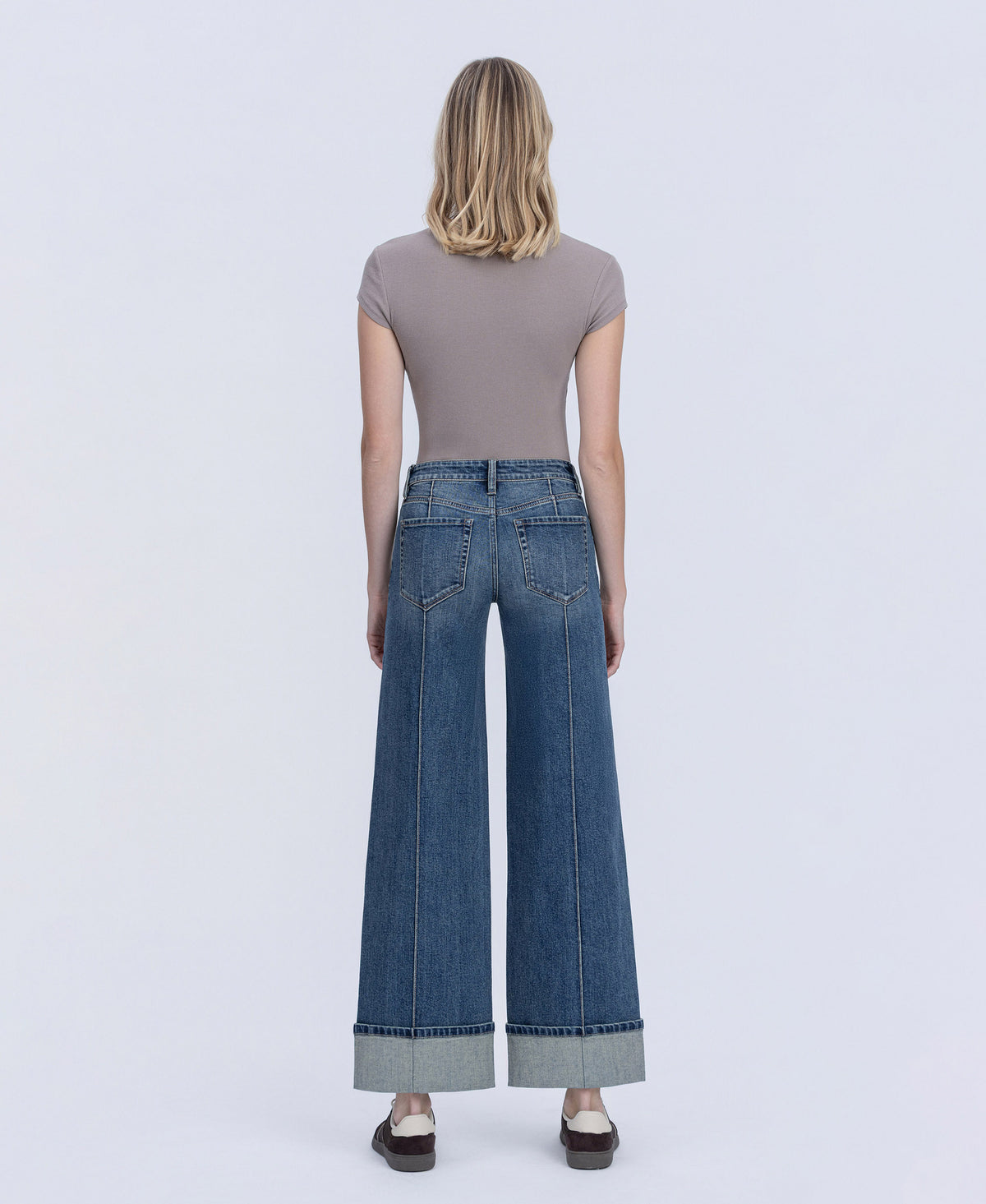 Back product images of Authenticity - Mid Rise Pin Tuck Cuffed Baggy Wide Leg Jeans