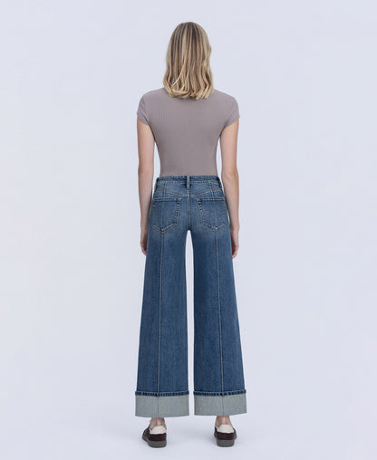 Back product images of Authenticity - Mid Rise Pin Tuck Cuffed Baggy Wide Leg Jeans