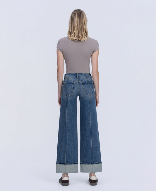 Back product images of Authenticity - Mid Rise Pin Tuck Cuffed Baggy Wide Leg Jeans