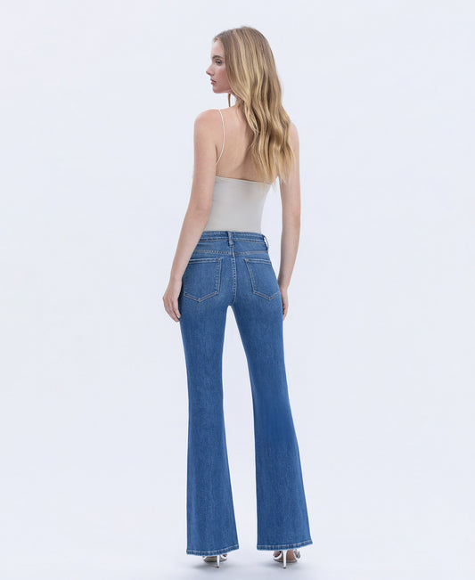 Back product images of Inspiring - Mid Rise Welt Pocket Pin Tuck Flare Jeans
