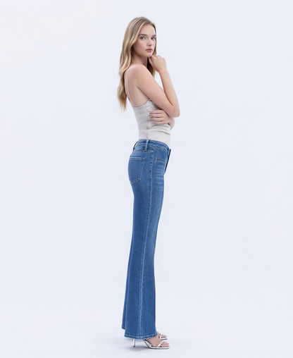 Right side product images of Inspiring - Mid Rise Welt Pocket Pin Tuck Flare Jeans
